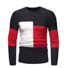 Sweat à capuche pour hommes, pull tricolore, tricot épissure, coupe cintrée, fin, tendance, col rond, vêtements masculins, printemps et automne, 2023