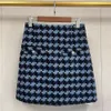 2023 Autumn/Winter New Maje Women's Elegant Round Neck Dark Blue Plaid Tweed Coat+A-line High Waist Half Skirt