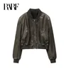 Kvinnors jackor Rarf Women's Vintage Imitation Leather Bomber Jacket Coat Top Women's Style 230919