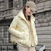 Doudoune légère et courte pour femme dotée d'une capuche et d'une fausse veste deux pièces. Tendance hivernale et veste chaude