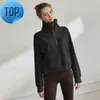 Ll Women Autumn High Neck Gym Jacket Sweatshirt Yoga Suit Ladies Hoodies Sport Coat Half Zipper Pullover Stand Collar Kort stil med fleece5hg