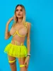 Sexy Set Ruffle Sexy bielizna koronkowa patchworka fantazyjna bielizna Neon zielony zmysłowy stanik i majtki przezroczyste luksusowe intymne 230808