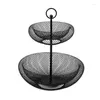 Plates 2-Tier Fruit Basket Wire Bowls Holder Decorative Fruits Kintchen Storage For Vegetables Black Drop Delivery Otztr