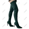 Sukeia – cuissardes de printemps faites à la main pour femmes, chaussures de Cosplay Sexy à talons fins et bout pointu, vert foncé, avec fermeture éclair latérale, taille américaine 5-15