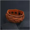 Bangle Weave Ethnic Braid Leather Cuff Button Justerbar armband Wristand för män Kvinnor Fashion Jewelry Drop Delivery Armband DHTV4