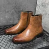 Herr Western Cowboy Boot Knight Leather Shoes Zipper Calf Ny högkvalitativ komfortmodedesign för pojkar festklänningskor