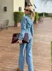 Women's Jumpsuits Rompers Women Denim Jumpsuit Woman Jean Overalls Long Sleeve Elegant Jumpsuits Y2k Streetwear Turn Down Collar Vintage Female 230918