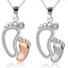 Crystal Big Small Feet Pendants Necklaces Mom Baby Monther's Day Gift Jewelry Simple Charm Chain Neckless Jewelry Gift252T