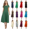 Lässige Kleider Elegantes mittellanges langes Kleid für Frauen Sommer 2023 Herbst Dame Rundhalsausschnitt Einfarbig Großer Saum Plus Size Weibliche Partykleidung