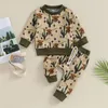 Kledingsets Peutermeisjes 2-delige outfit Westernpaardprint Sweatshirt met lange mouwen en elastische broek Set Baby Leuke herfstkleding