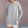 Kvinnors hoodies kvinnor faller våren tröja rund hals Lossa långärmad pullover mjuk casual sido blixtlås hem lady topp