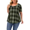 Kvinnors plus size tshirt 5xl kvinnor kläder rutiga tryck tshirts korta ärm lösa löst casual toppar kvinnliga sommar rundhalsgata tröjor tee 230919