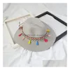 Sombrero de ala ancha para mujer con borlas de colores, sombreros de verano para mujer, estilo étnico, playa, protección solar al aire libre, sombreros de Panamá, entrega directa, Dhira