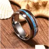 Bandringar 8mm bredt trä och blått opal rostfritt stål för män kvinnor bleknar aldrig trä titan finger ring mode smycken gåva droppe dhsb