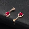 Stud Earrings YangFx Silver Color Temperament European And American Pigeon Blood Red Rose Ruby Droplet Jewelry