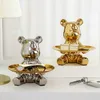 Toilet Paper Holders Exquisite Ceramic Bear Sculpture Ornaments With Metal Tray Entrance Key Candy Storage Piggy Bank for Home Decor 230919