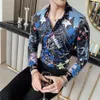القمصان غير الرسمية للرجال 2021 Starry Sky Print Men Baroque Slim Fit Party Club Shirt ذكر Camisa Homem Luxury Long Long 4XL1279V