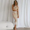 التنانير من قطعتين مجموعات بوهيمية Croptop Maxi Skirt 2pcs مجموعة نساء شارع High Street Party Goys Sexy Knit Backless BodyCon