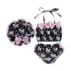 Zestawy odzieży 4 style dziewczynki 3pcs stroje kąpielowe letni bandaż kantarki bikini bluzki i plażowe kwiatowe wystrój szorty pływackie stroje kąpielowe
