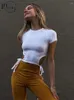 Kvinnors T -skjortor Inwoman Bodycon White Crop Shirt Summer Outfit For Women 2023 O Neck Short Sleeve Lace Female Party Tops