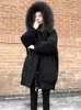 Kadın Trençkotları 2023 Sonbahar Kış Moda Kahverengi Siyah Sıcak Kalın Down Ceket Kadınlar Büyük Boy Vintage Lüks Kapşonlu Uzun Parka