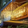 Thrisdar Solar-LED-Eiszapfen-Lichter, Solar-Fenstervorhang, Lichterkette, Lichterkette für Hochzeit, Weihnachten, Party, Hintergrund, Terrassendekoration, HKD230919