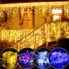 LED-strängar Party EU 220V LED-gardin Icicle String Light Droop 0,6-0,8 m dekorationer för Home Street eave Winter Decor Christmas Garland Outdoor HKD230919