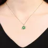 Pendant Necklaces Created-Emerald Flower Shaped Color Tourmaline Gold Plated Chain Necklace For Female Women Gift