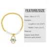 Charm Bracelets FLOLA Copper Gold Plated Beads Elastic For Women CZ Crystal Fatima Blue Eye Lucky Jewelry Brtj06