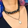 Collares colgantes Hip Hop Rock Estilo simple 8 Black Ball Bead Moda Cadenas de cuello Joyería para hombres Mujeres Punk Gargantilla Cool