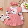 Ensembles de vêtements 3pcs Casual Floral Ruffle Jarretelle Jupe Bandeau Bébé Filles Romper Set Poshoot Manches Longues Fête Né Anniversaire Globalement