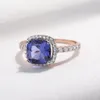 Обручальные кольца YEZOXA Cushion Cut Created Танзанит Стерлинговое серебро 925 пробы с покрытием из розового золота 14 карат Кольцо Halo для женщин Размер 6 7 8 230920