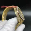 Polshorloge met grote diamanten bezel 43 MM volledig ijskoude gouden roestvrijstalen kast gouden gezicht automatische horloges 2289