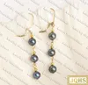 Boucles d'oreilles pendantes Akoya rondes avec perles d'eau salée noires, cerceau C433 coréen 2023