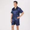 Men's Sleepwear Summer Black Satin Pajama Homewear Men Top And Shorts Set Luxury Pijama Short Sleeve Loungewear