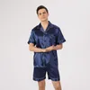 Men's Sleepwear Summer Black Satin Pajama Homewear Men Top And Shorts Set Luxury Pijama Short Sleeve Loungewear