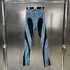 Jeans femininos borvemays 2023 outono estiramento mulheres cintura alta cores contrastantes retalhos personalidade rua denim calças wz3752