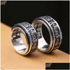 Band Rings Band Rings Thailand Sier Real 925 Sterling Ring Men Tibetan Buddhist Heart Sutra Rotate Fine Jewelry Vintage Dragon Drop Delivery Dhrgi x0920