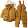 Kläder sätter barn set baby vinter varma jackor parka pojkar tjock jumpsuit spädbarn överrock småbarn flicka kläder barn skid snö kostym 230919