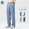 Jeans pour hommes Ly Amélioré Lyocell Tissu Hommes Lâche Droite Été Taille Élastique Casual Denim Pantalon Mâle Pantalon Mince Grande Taille 5XL 230919