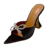 Sandales 2023 Chaussures Femmes Bow Strass Peep Toe Ouvert Soie Satin Vin Verre Talon Haut