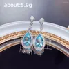 Dangle Earrings Huitan Pear Shape Blue Cubic Zirconia Drop For Women Elegant Ear Accessories Anniversary Party Fashion Jewelry 2023
