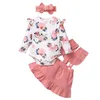 Ensembles de vêtements 3pcs Casual Floral Ruffle Jarretelle Jupe Bandeau Bébé Filles Romper Set Poshoot Manches Longues Fête Né Anniversaire Globalement