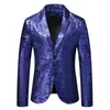 Costumes pour hommes Hommes Bleu Paisley Tuxedo Blazer Veste Simple Boutonnage De Bal Dîner Costume Hommes Fête De Mariage Chanteurs Costume Homme XXL