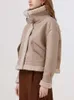 Женская кожаная куртка с мехом ягненка, винтажная женская сращенная мотобайкерская куртка, шикарная верхняя одежда, осенне-зимняя женская свободная теплая искусственная куртка
