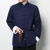 Style chinois coton Tai chi haut hommes à manches longues veste tang vêtements d'extérieur vêtements traditionnels chinois printemps Wushu Kung fu chemise284b