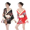 Kimono japonais traditionnel pour femmes, vêtements de nuit Sexy, décolleté en v profond, imprimé Floral en Satin, vêtements de nuit courts, Robe de bain 272L