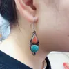 Pendientes colgantes ER182 joyería de Nepal piedra colorida mujeres étnicas tibetanas cobre incrustaciones turquesa pendiente de Coral