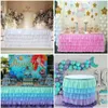 185cm x 77cm Solid Color Table Skirts Tulle Ruffled Table Skirt Decoration for Rectangle Round Table 5-layer Home Decor White 2010288l