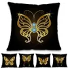Oreiller fond noir diamant et papillons dorés motif lin taie d'oreiller maison canapé chambre couverture décorative 45x45cm282Z